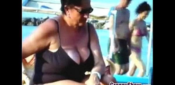  Checking Out Old Russian Breasts At A Beach